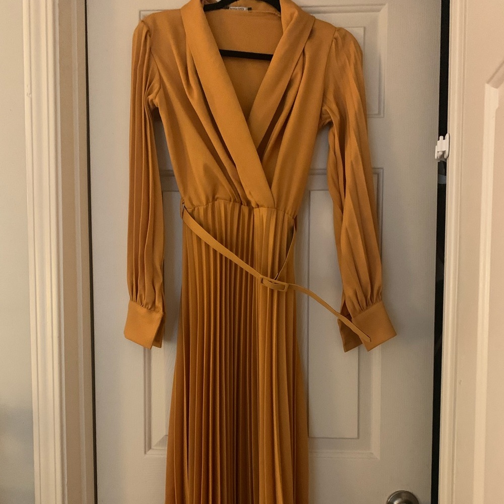 Vintage Mustard Pleated Dress